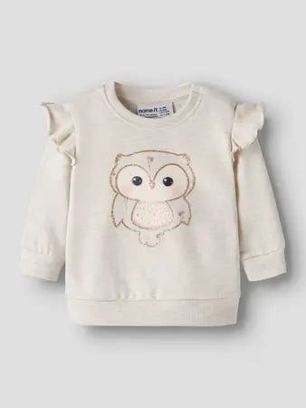 Felpa Da Bambina Con Gufo Panna Melange