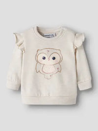 Felpa Da Bambina Con Gufo Panna Melange