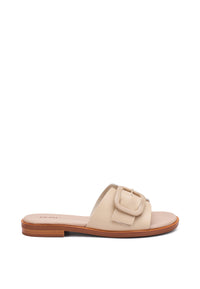Sandalo Ciabatta Beige Con Maxy Fibbia