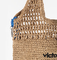 Borsa Shopper in Rafia Intrecciata Beige