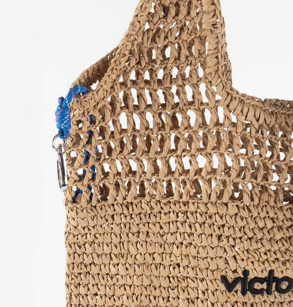 Borsa Shopper in Rafia Intrecciata Beige