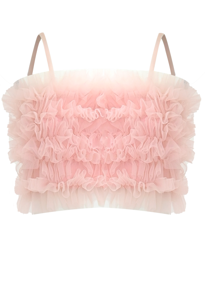 Top Elegante Rosa Corto Con Tulle