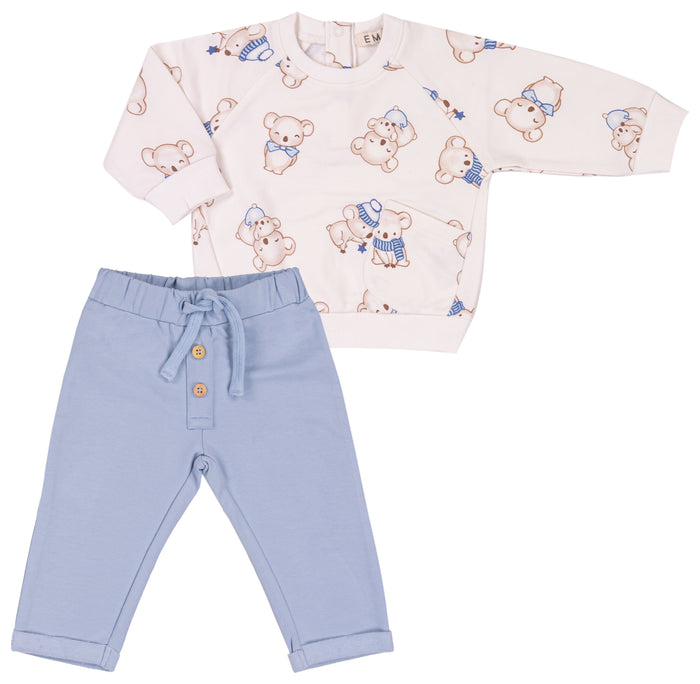 Completo Felpa Beige Con Pantalone Azzurro