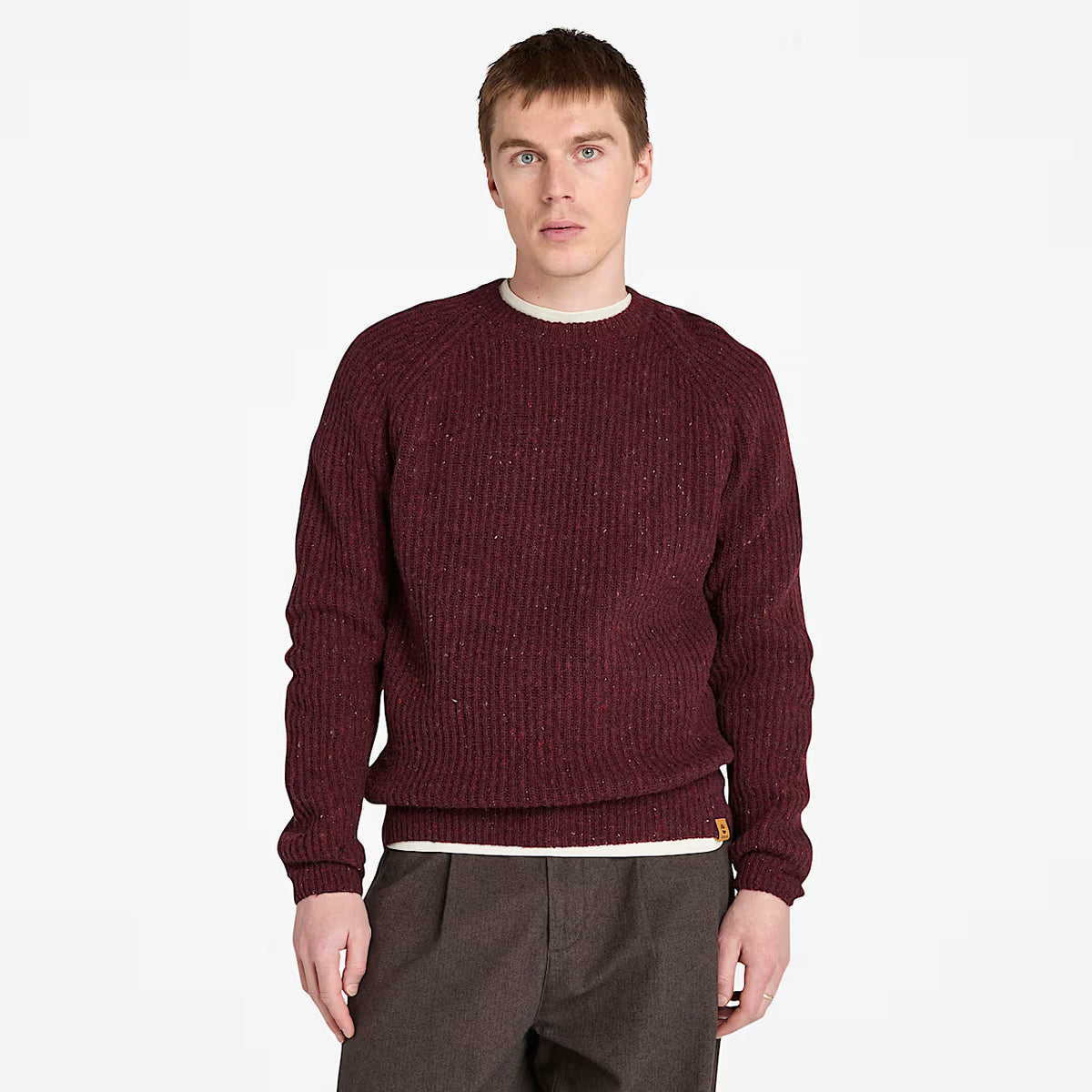 Maglione Girocollo Chunky Da Uomo In Bordeaux