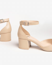 Decollete Punta Chiusa Beige tacco largo cinturino
