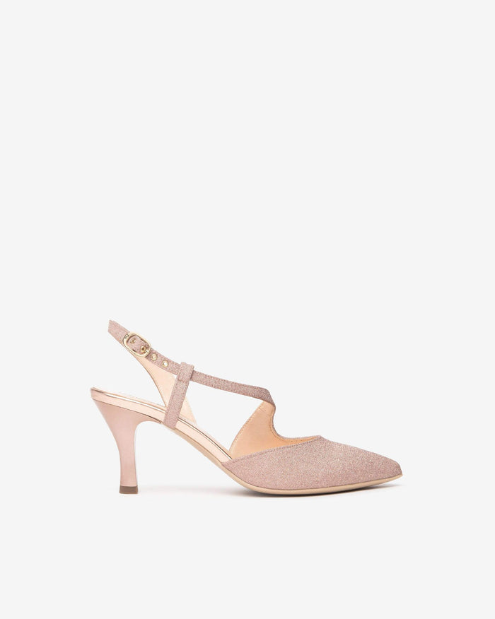 Slingback Fibbia Incrociata Naturale Con Tacco