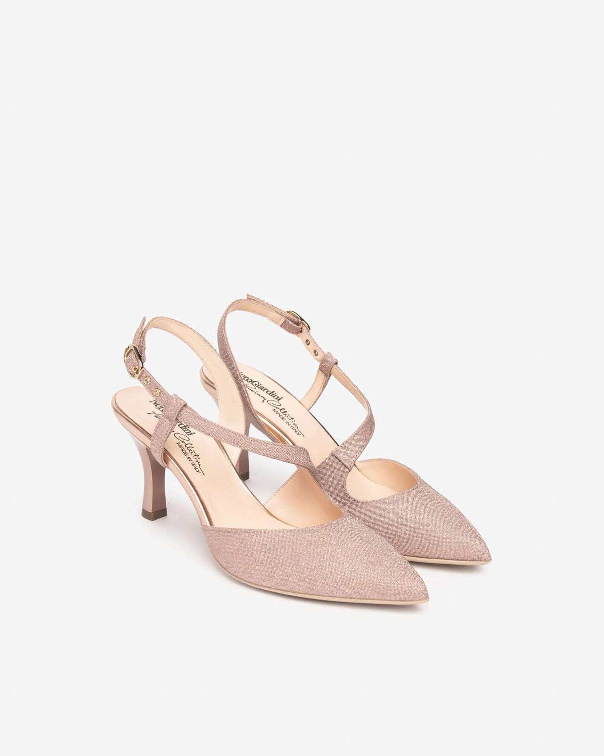 Slingback Fibbia Incrociata Naturale Con Tacco