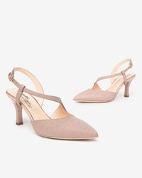 Slingback Fibbia Incrociata Naturale Con Tacco