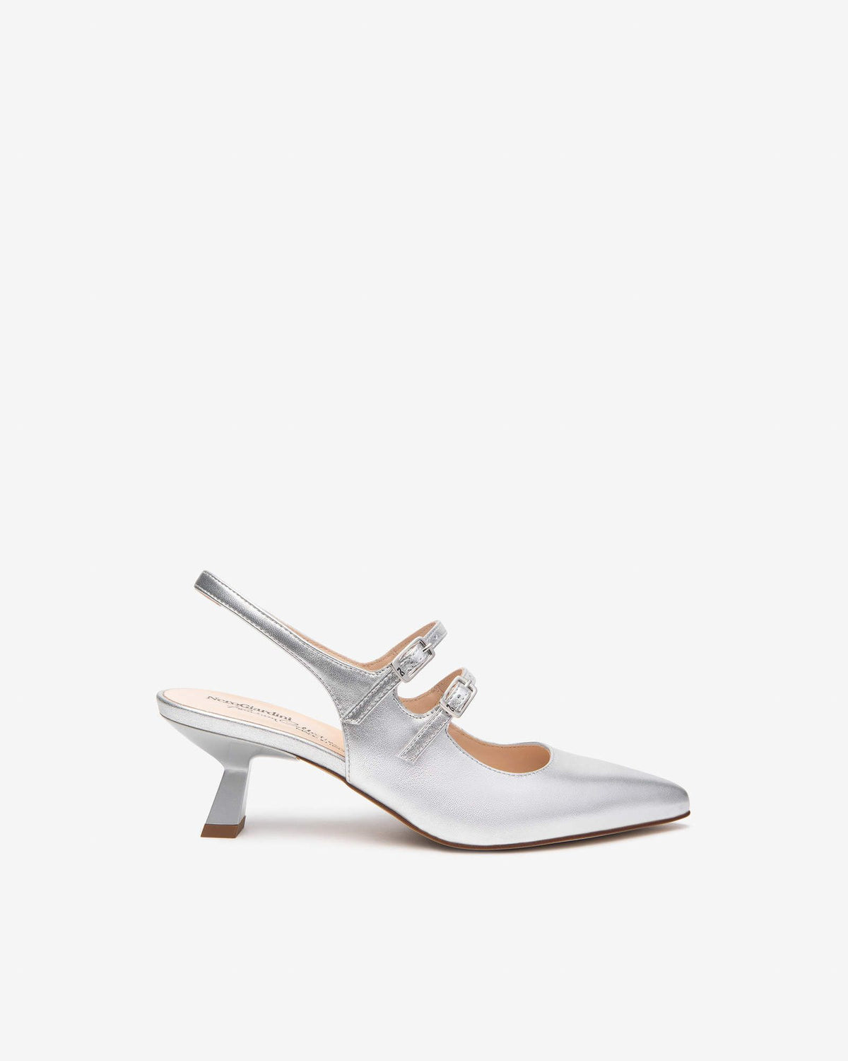 Slingback Doppia Fibbia Argento Con Tacco