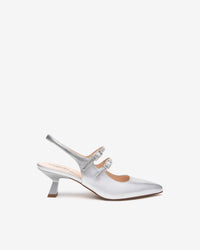 Slingback Doppia Fibbia Argento Con Tacco