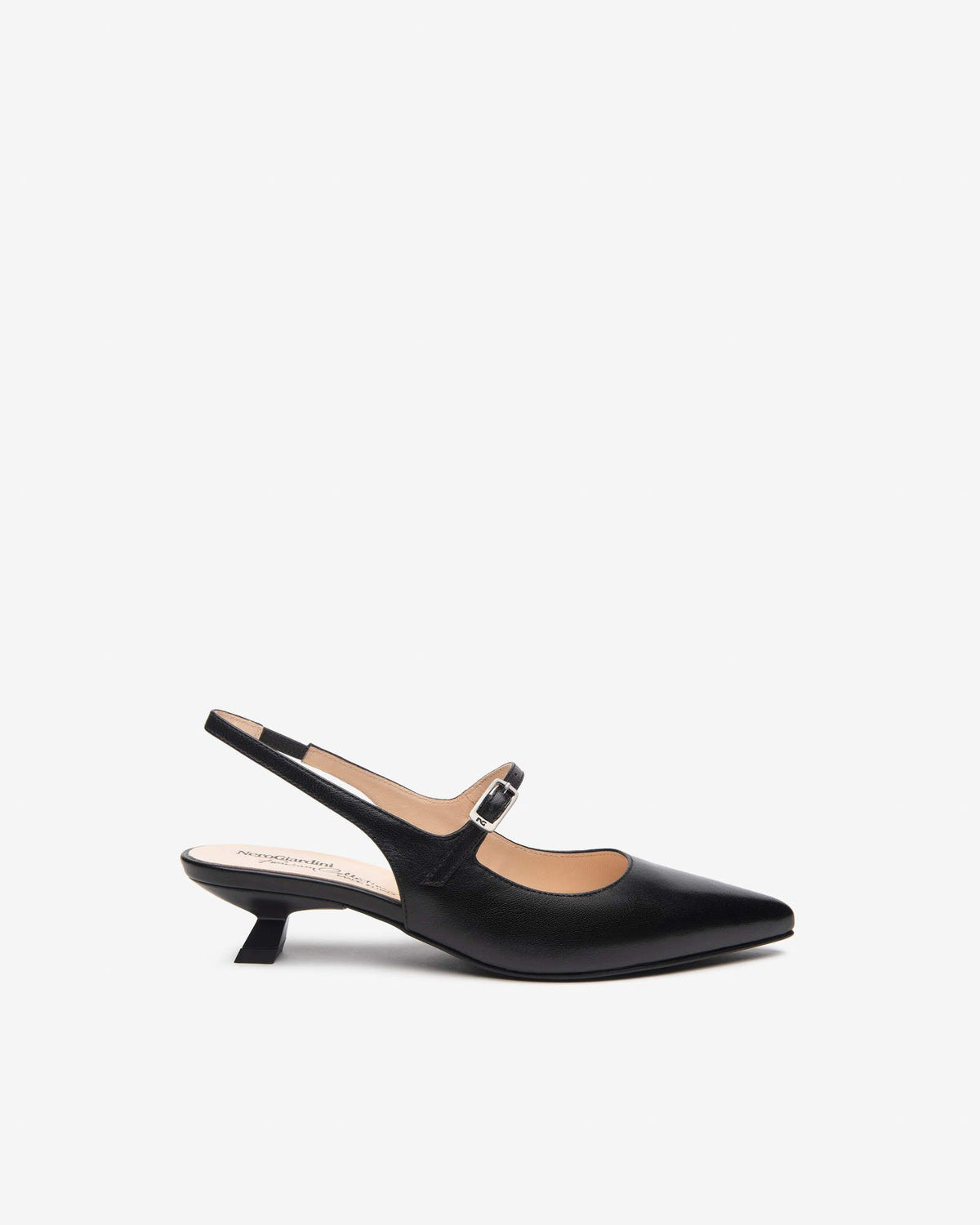 Slingback Color Nero Con Tacco Basso