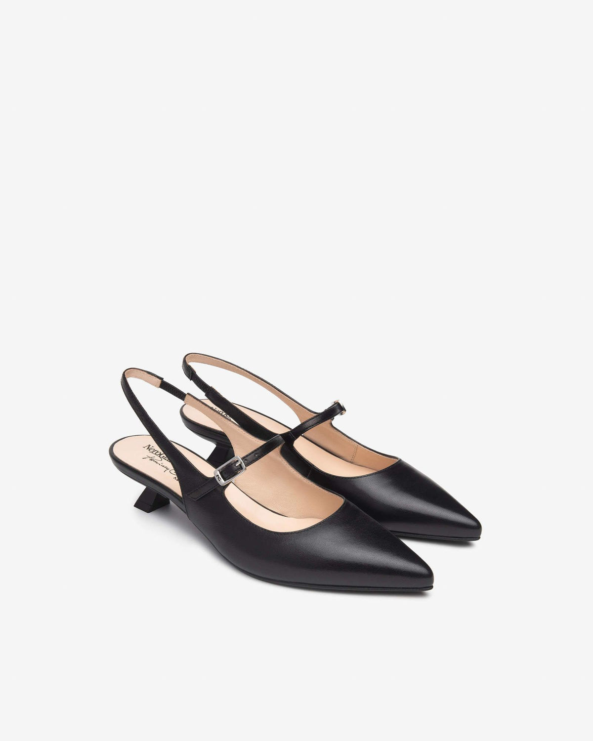 Slingback Color Nero Con Tacco Basso