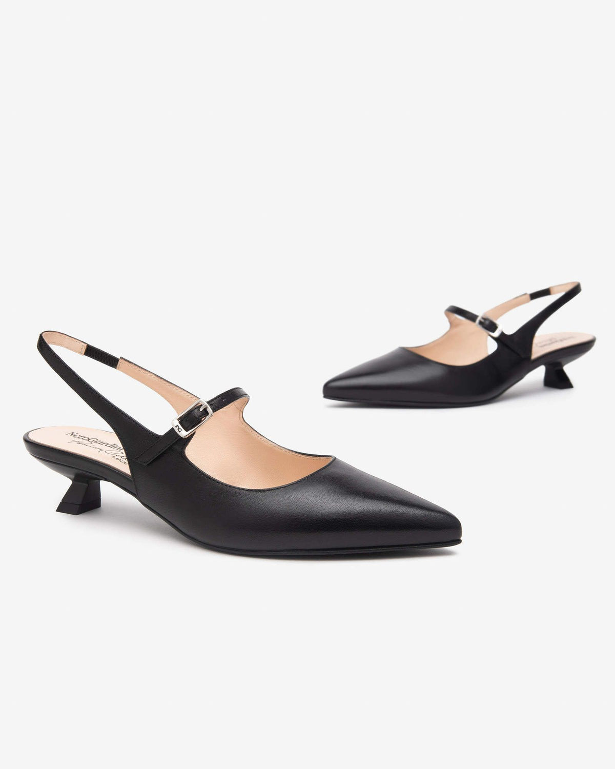 Slingback Color Nero Con Tacco Basso