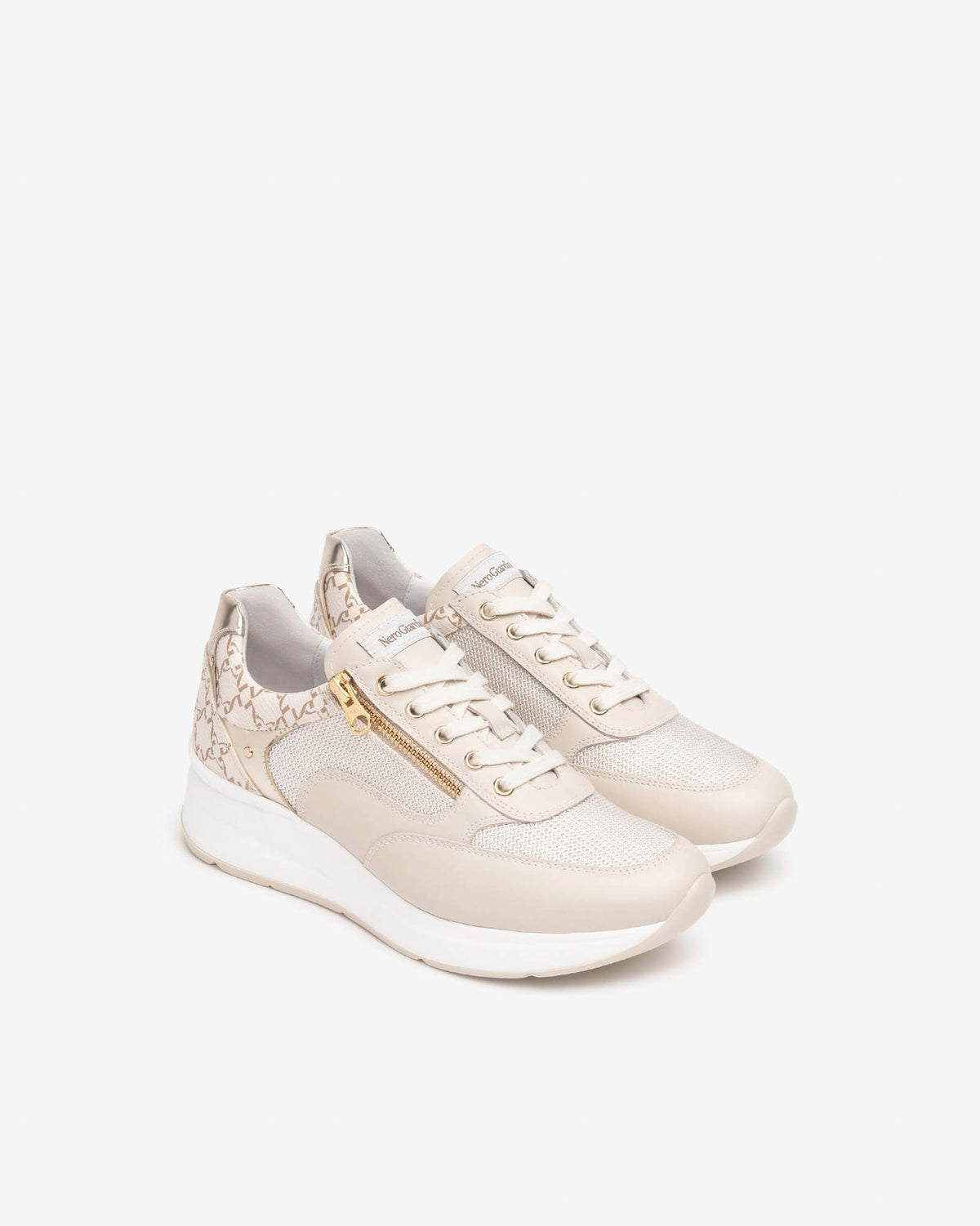 Sneakers Beige Con Zeppa