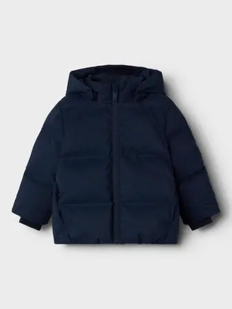 Giacca Imbottita Da Bambina Con Cappuccio Blu Notte