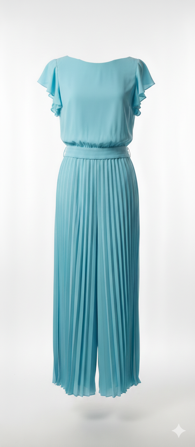 Tuta Jumpsuit Elegante Turchese Con Pantalone Plisse