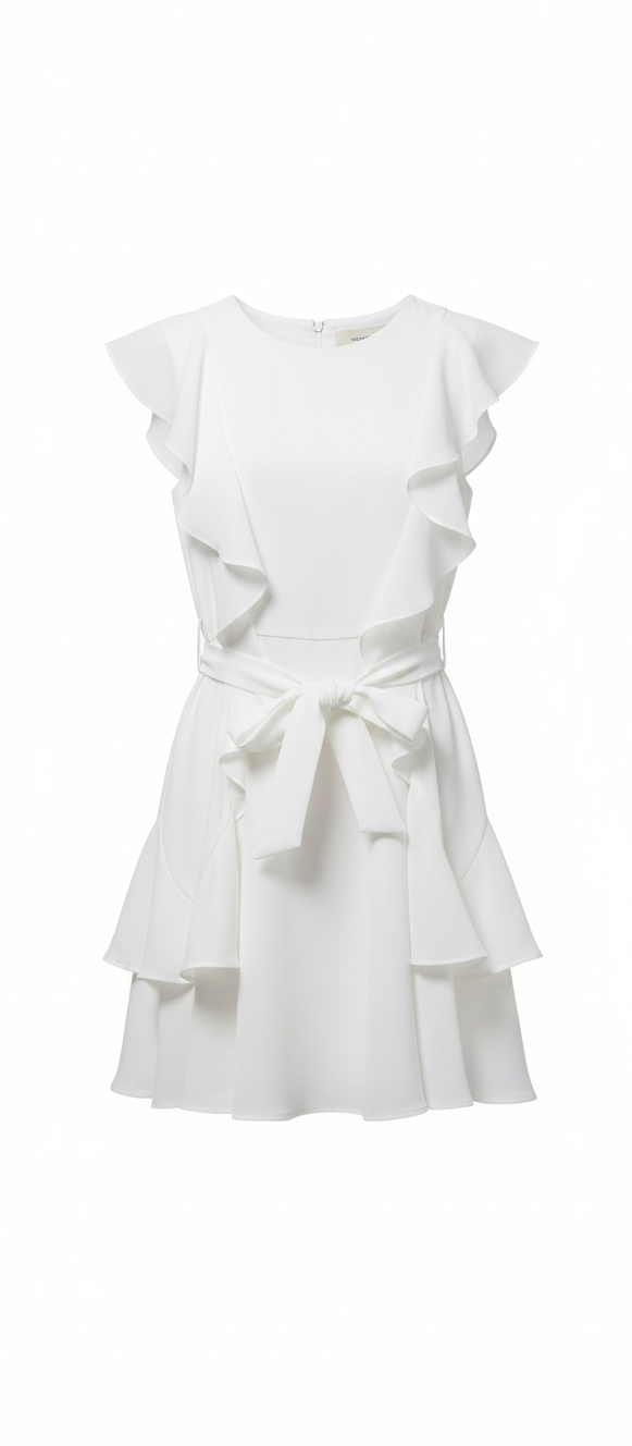 Vestito Bianco Elegante Con Maniche Ad Ala