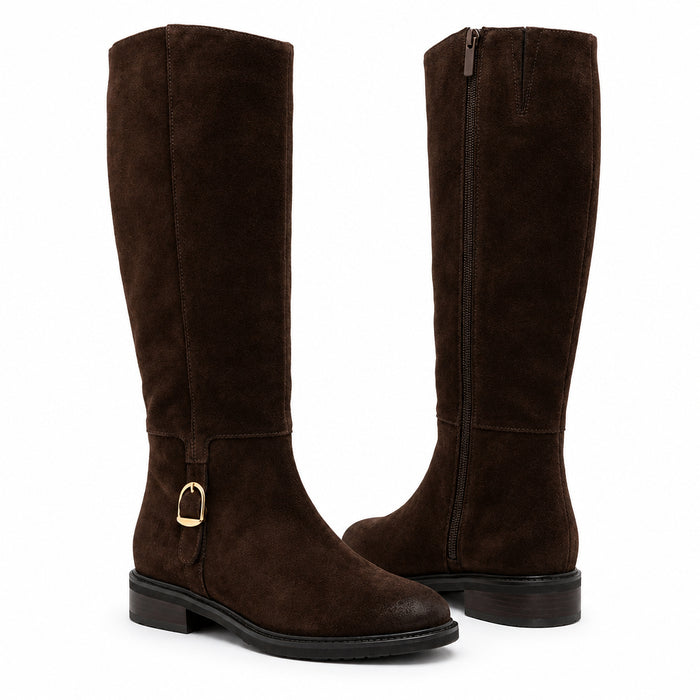 Stivale Alto In Camoscio Marrone