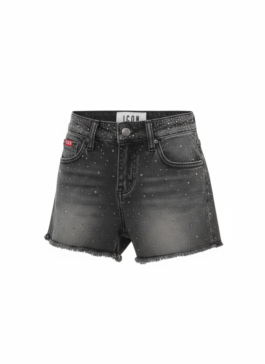 Short Denim Icon Con Strass Black Night