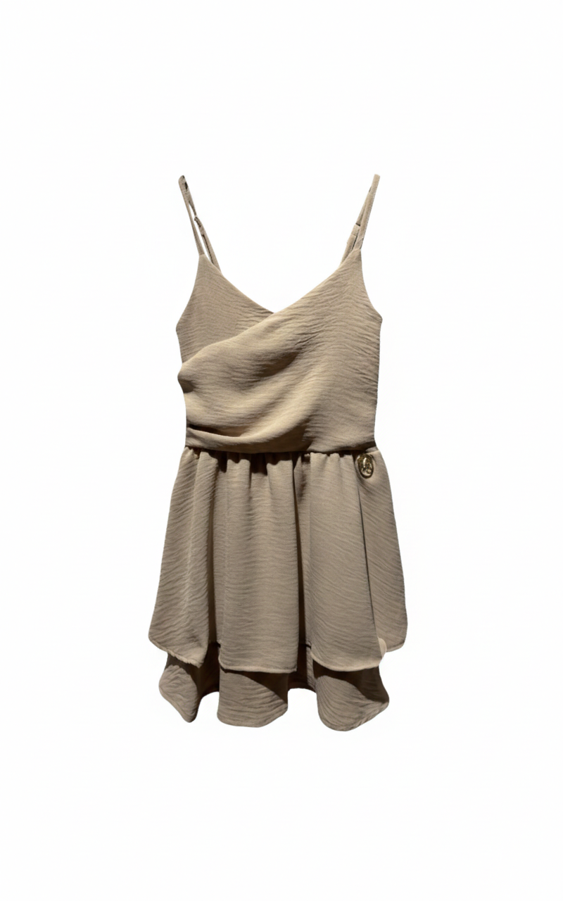 Vestito Corto Con Spalline Sottili Beige