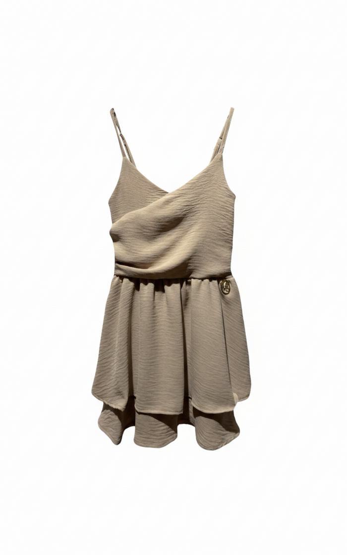 Vestito Corto Con Spalline Sottili Beige