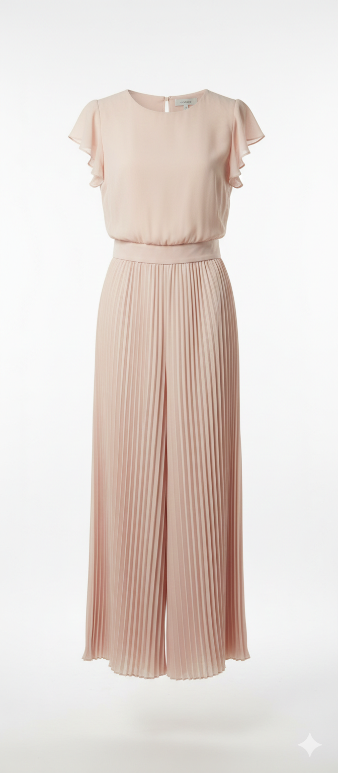 Tuta Jumpsuit Elegante Rosa Cipria Con Pantalone Plisse