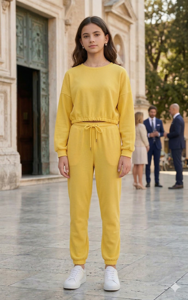 Felpa Crop Arricciata E Joggers Gialla Ocra Giallo