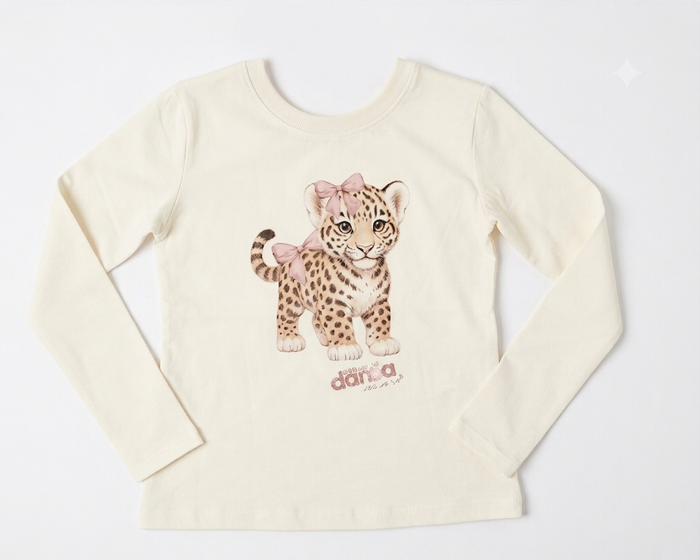 T-Shirt Tigre Manica Lunga Panna