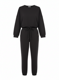 Felpa Crop Arricciata E Joggers Nera Nero