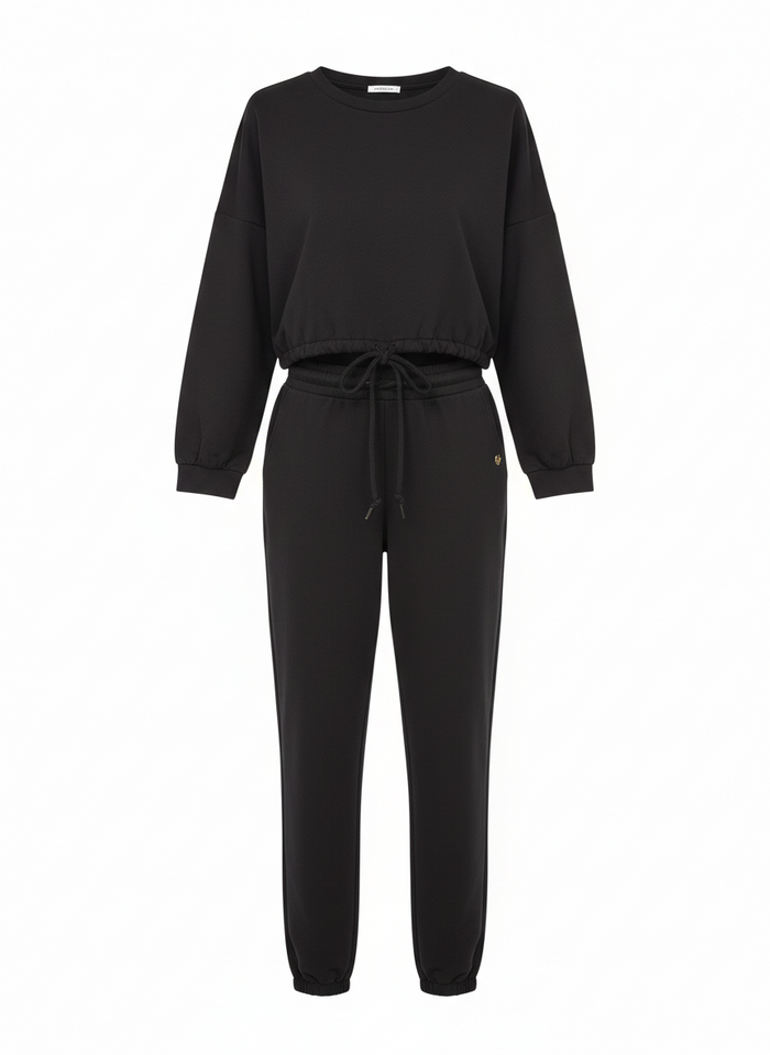 Felpa Crop Arricciata E Joggers Nera Nero