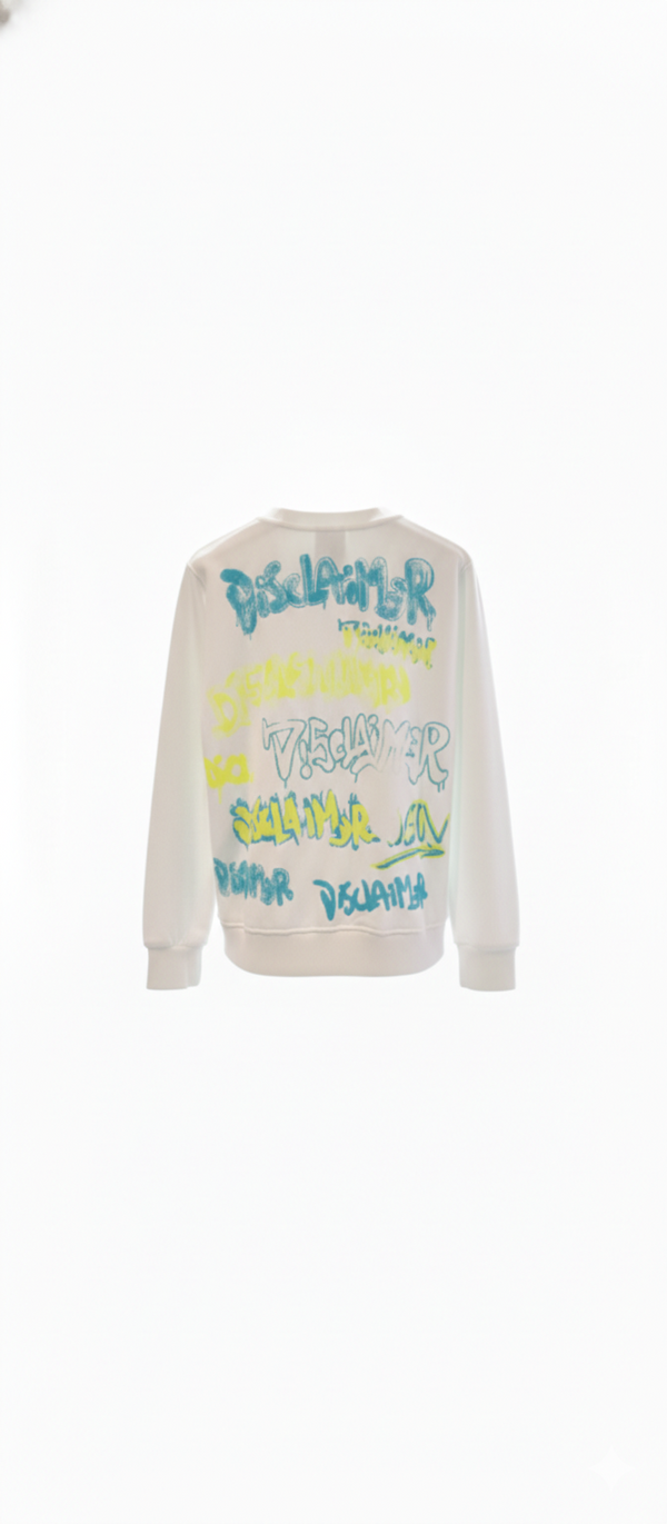 Felpa Girocollo Bianca Stampa Graffiti Retro