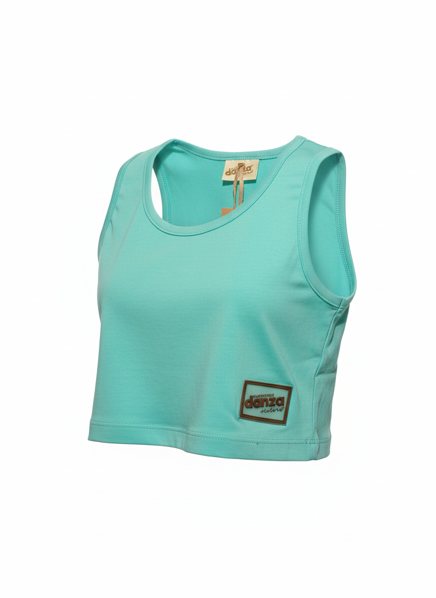 Top Crop Smanicato Color Acquamarina