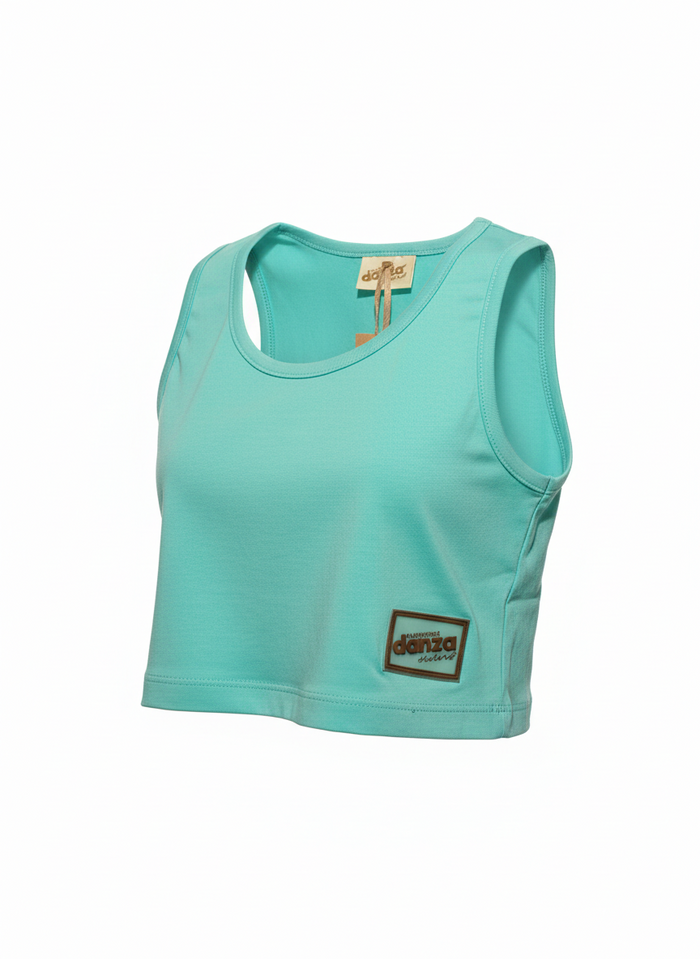Top Crop Smanicato Color Acquamarina