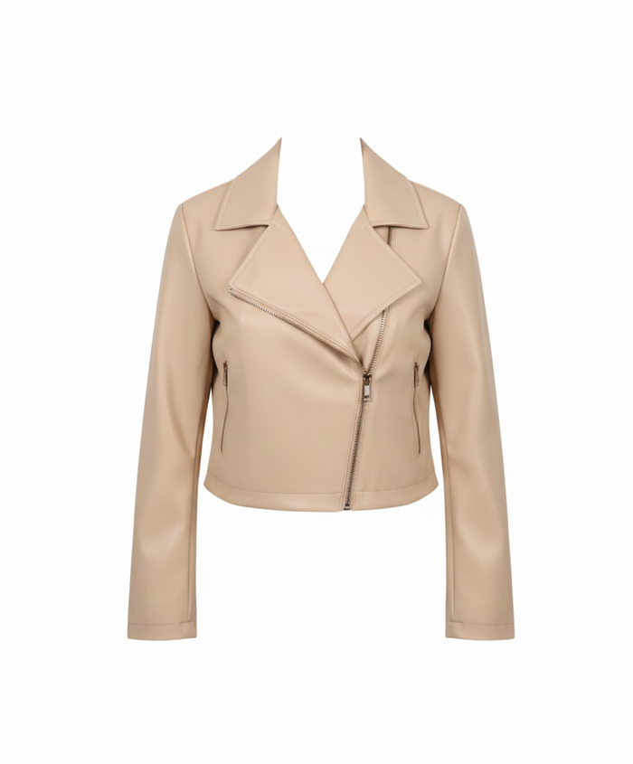 Giacca Biker Crop In Similpelle Beige