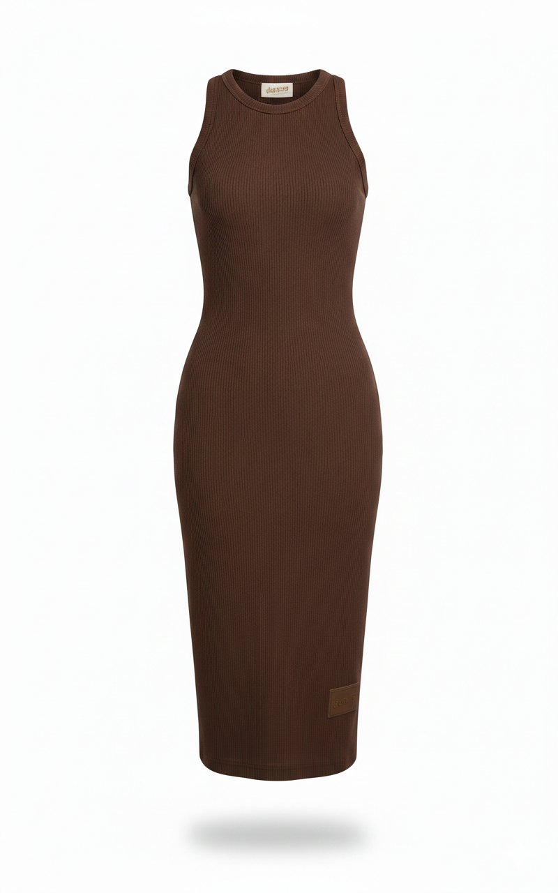 Vestito a Costine Color Cioccolato Silhouette Slim