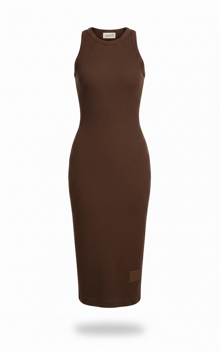 Vestito a Costine Color Cioccolato Silhouette Slim