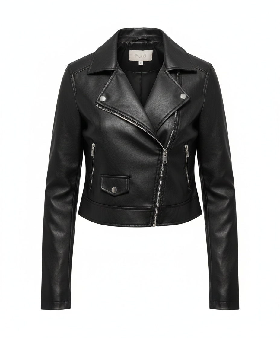 Giacca Biker Crop In Similpelle Nero