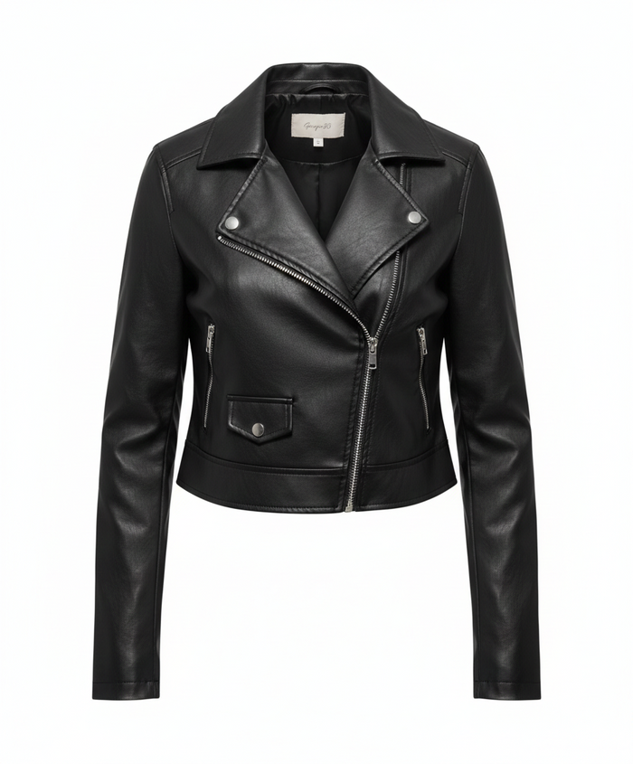 Giacca Biker Crop In Similpelle Nero