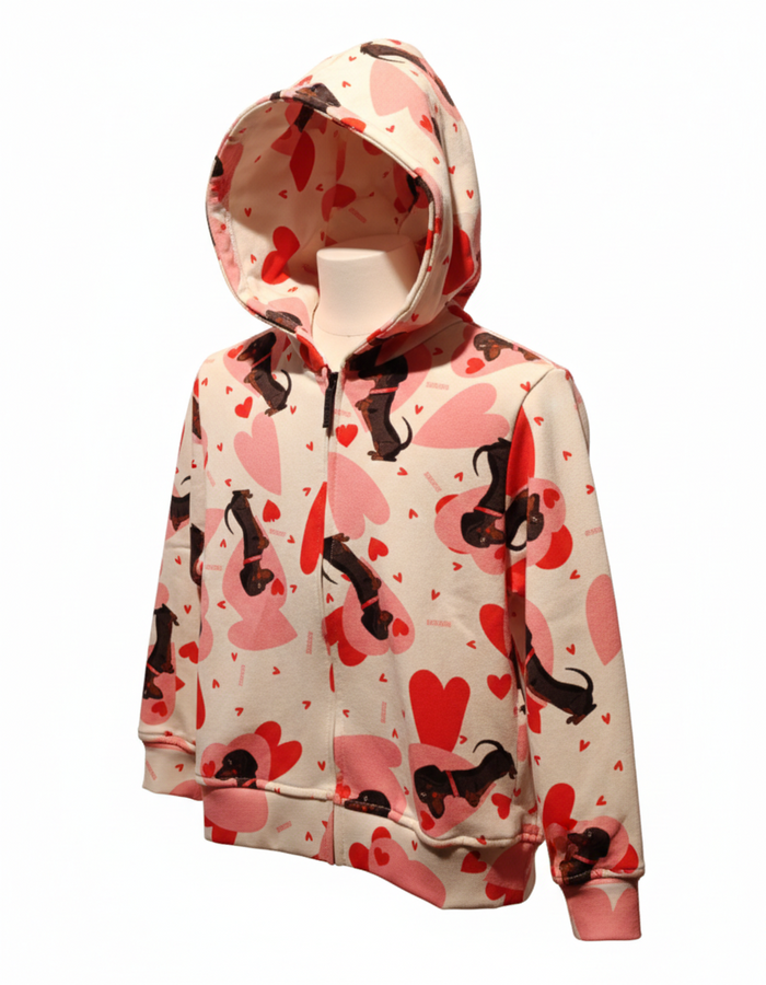 Felpa Zip Cappuccio Rosa Tema Basset