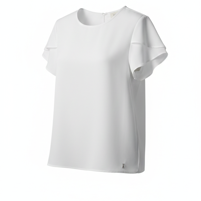 Blusa Bianca Fluida Con Maniche A Volant