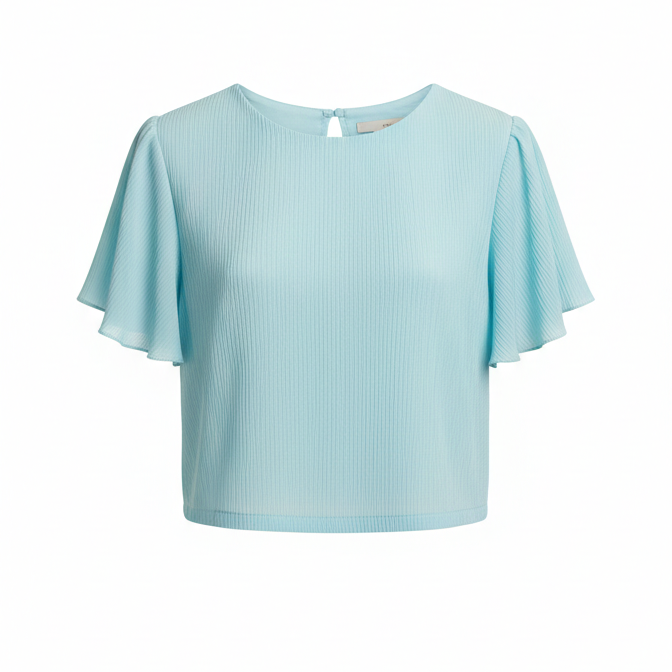 Blusa Elegante Plissettata Turchese manica corta