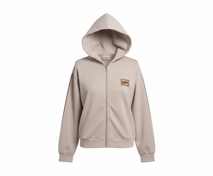 Felpa Full Zip con Cappuccio Color Grigio Perla