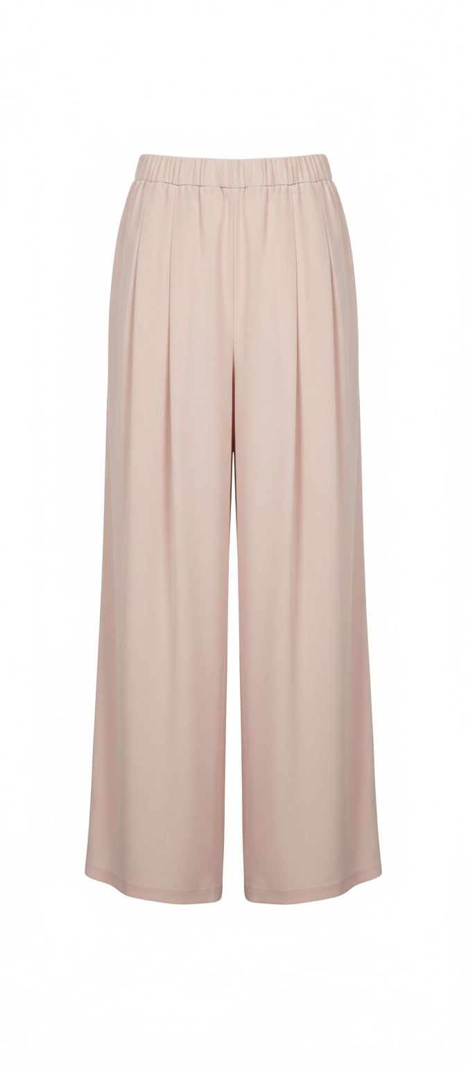 Pantaloni Eleganti Palazzo Rosa Cipria In Chiffon Fluido