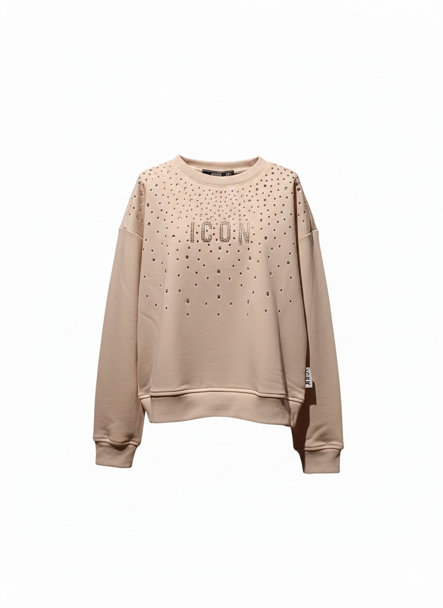 Felpa Icon Con Strass Nude Rose