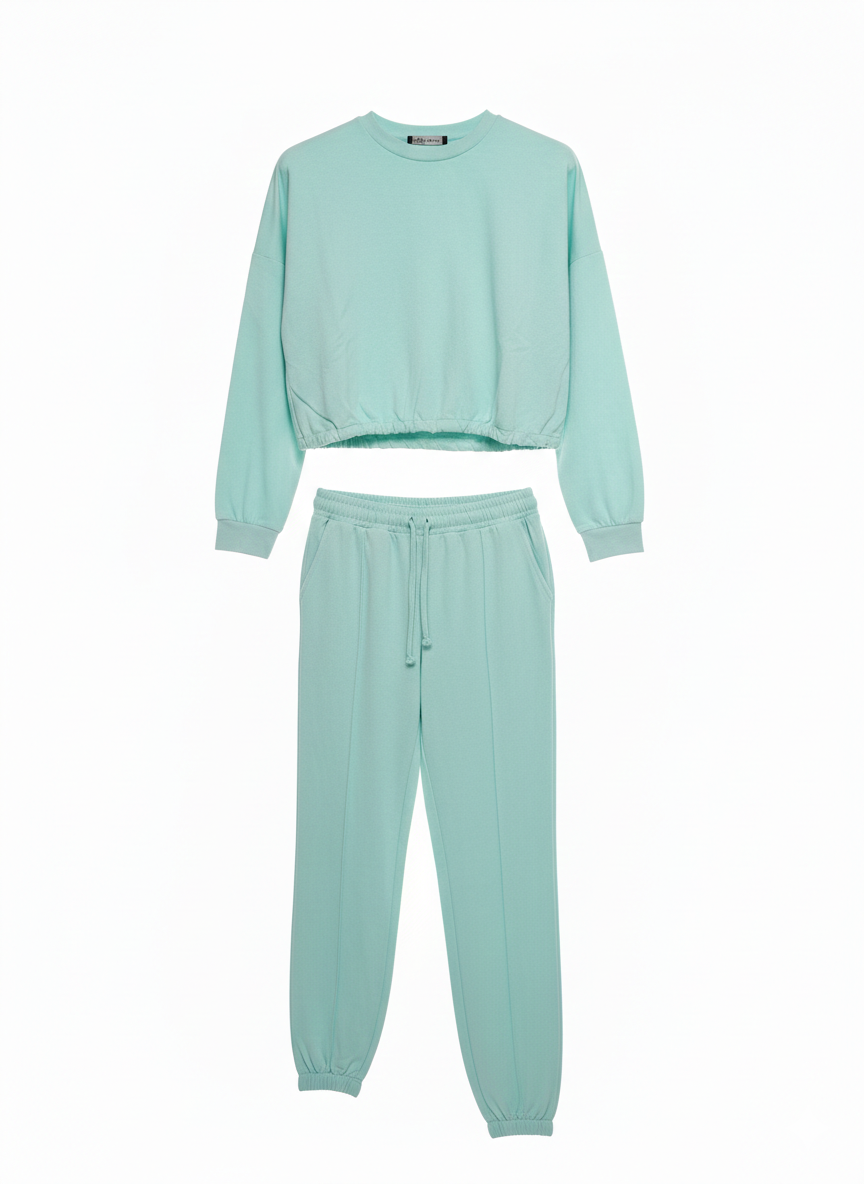Felpa Crop Arricciata E Joggers Acqua Marina Acqua