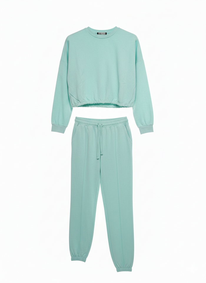 Felpa Crop Arricciata E Joggers Acqua Marina Acqua