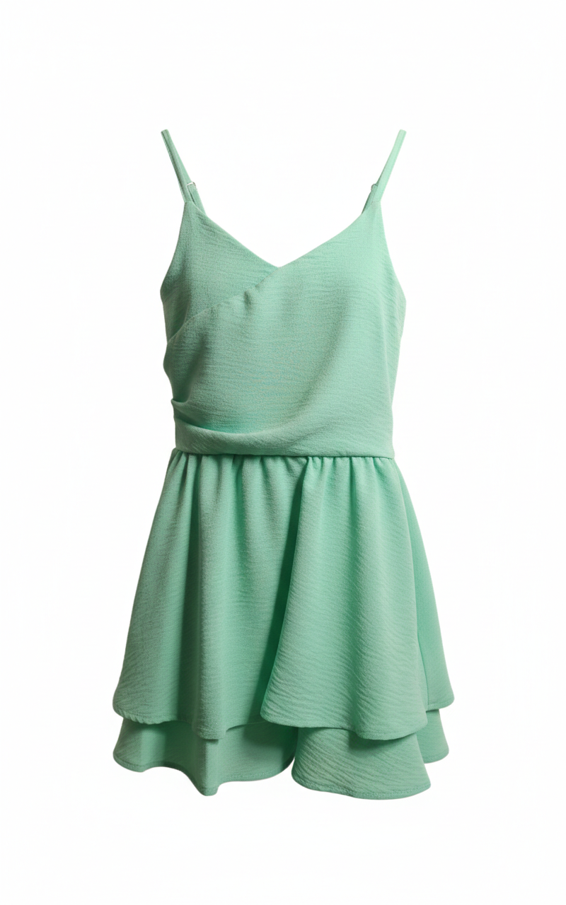 Vestito Corto Con Spalline Sottili Acquamarina