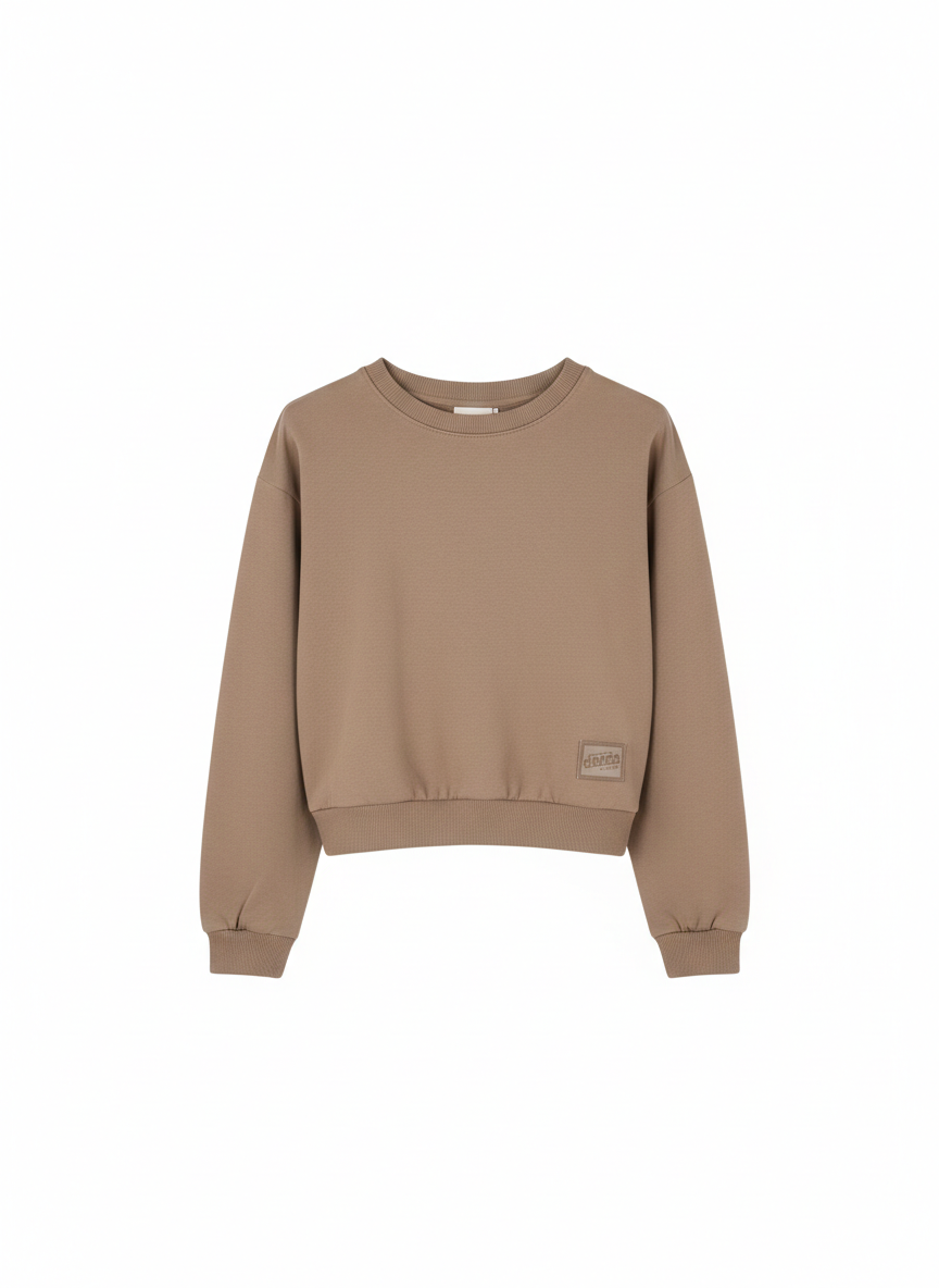 Felpa Girocollo Basic Tortora con Patch Logo