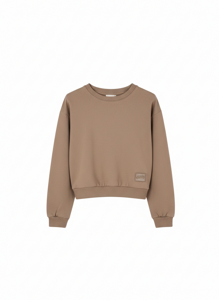 Felpa Girocollo Basic Tortora con Patch Logo