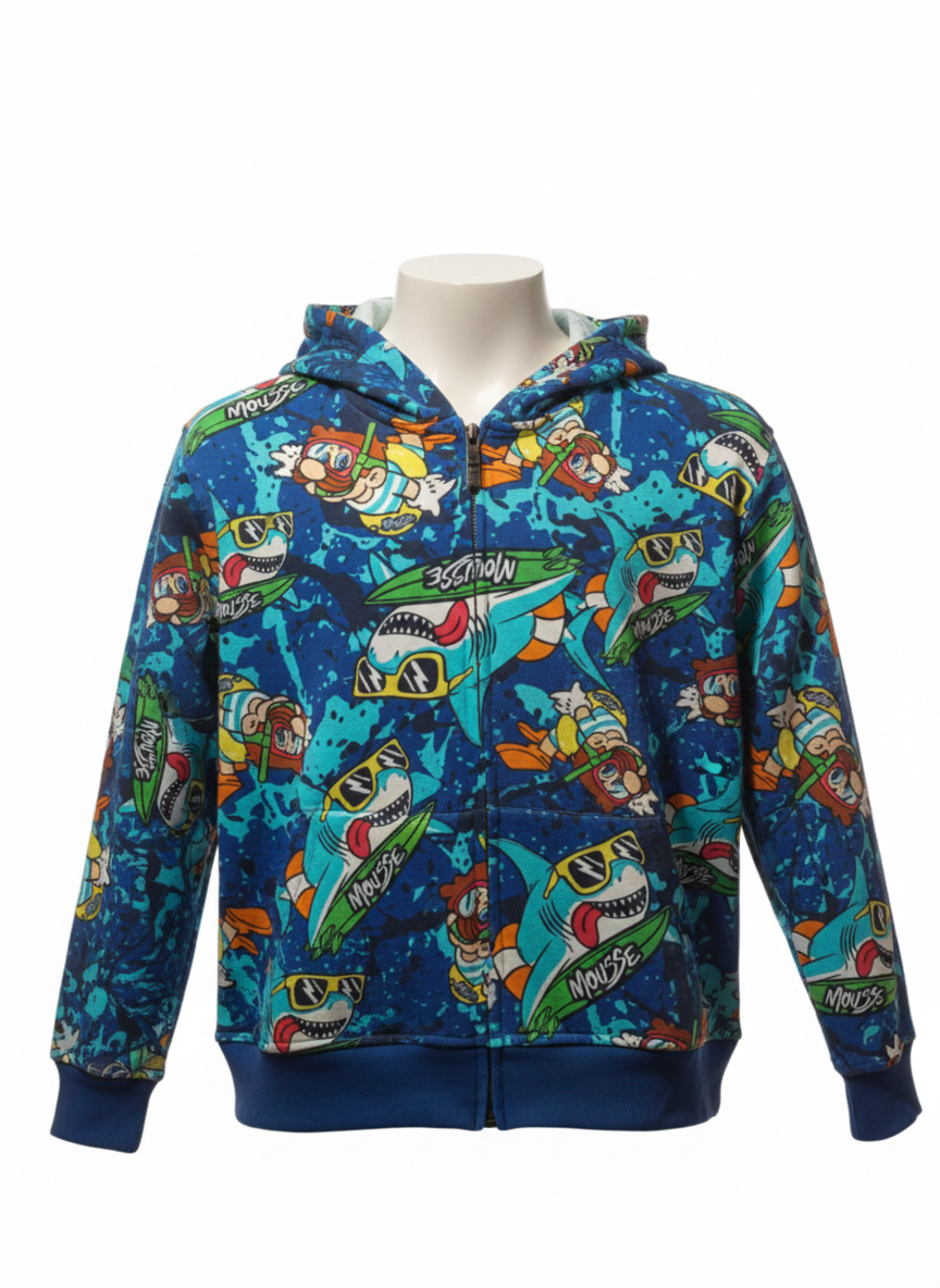 Felpa Zip E Cappuccio Blu Swimback